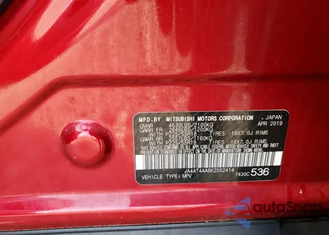 2019 Mitsubishi Eclipse Cross Le из США, поврежденный, VIN JA4AT4AA6KZ052414